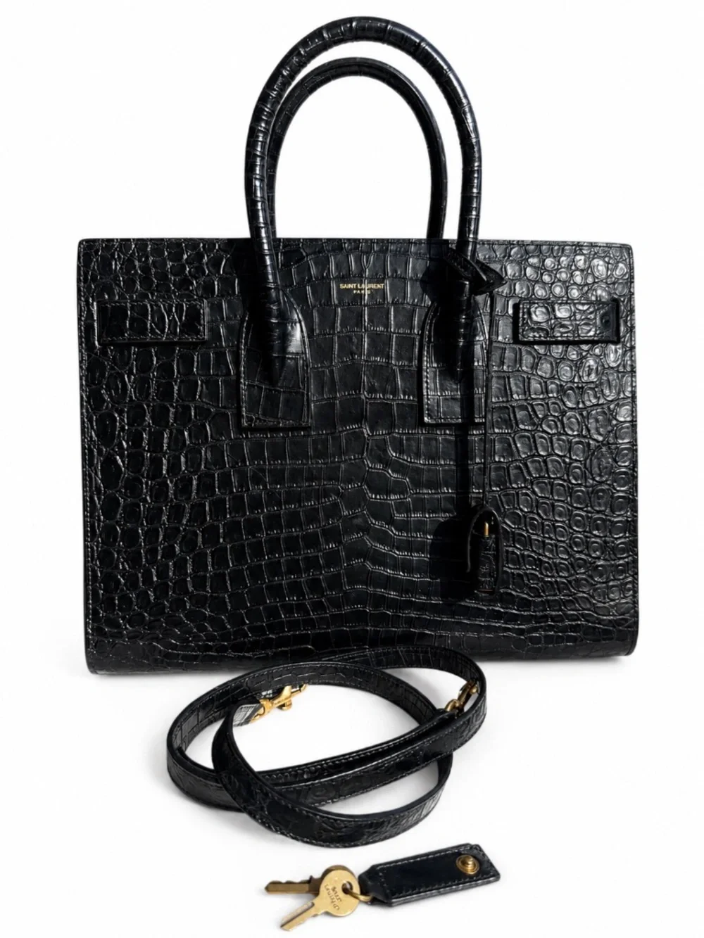 YSL BAG SAC DE JOUR CROCODILE LEATHER SMALL BLACK yves saint laurent